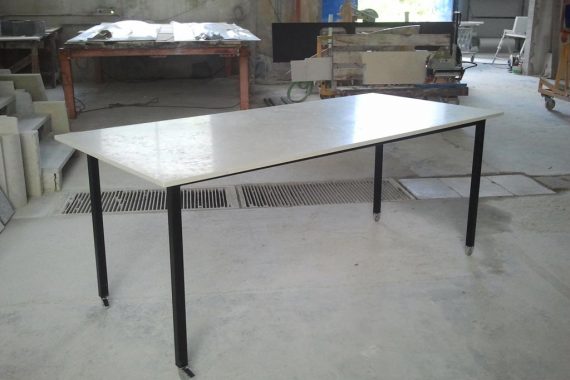 Steel table with shelf in Biancone of Asiago
